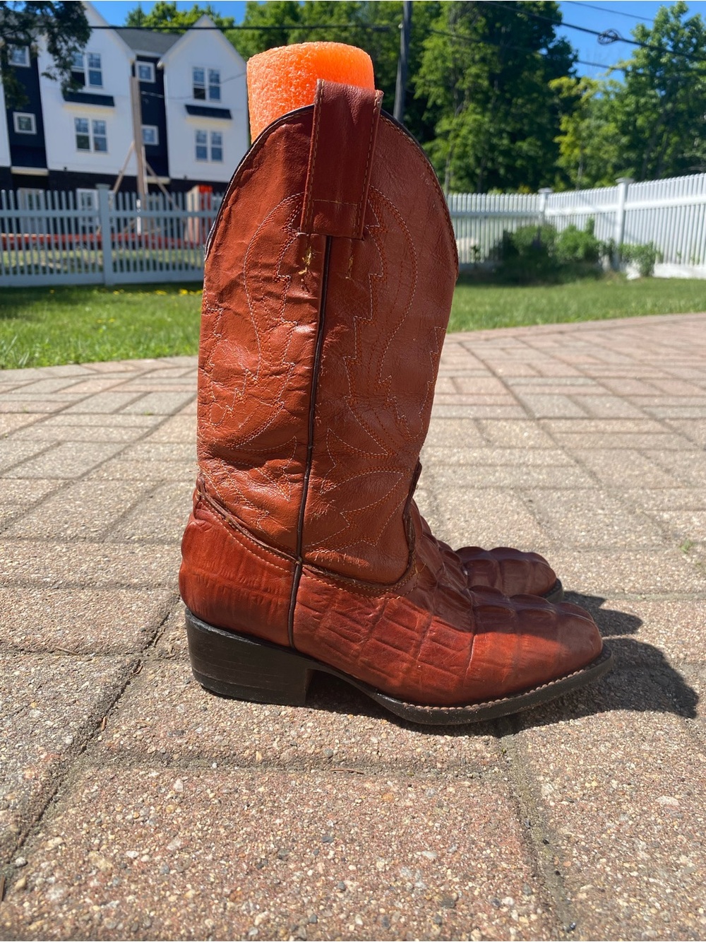 Women's Brown Croc-Embossed Leather Heeled Boots